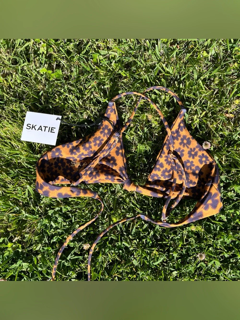 Skatie Sarah Bikini Top Hendrix Floral Print Dream Girl Small Knot Front LA Made